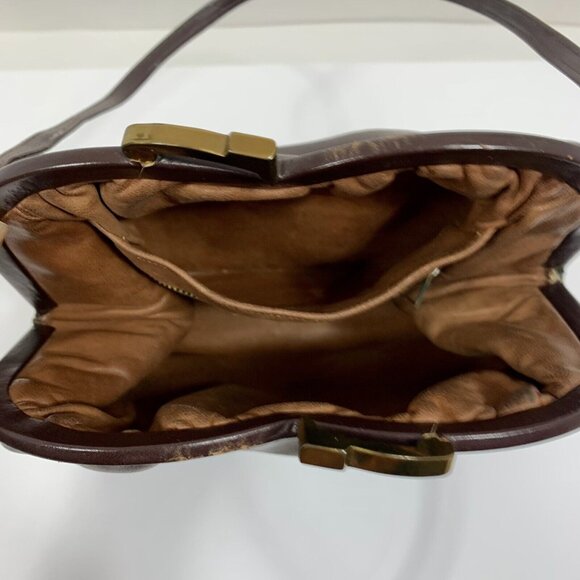 Bags By Merit 50s 60s Brown Brown Leather Frame Handbag Vtg Purse Hand Bag - Picture 12 of 13